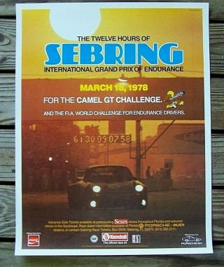 Rare 1978 12 Hours Of Sebring Race Poster,