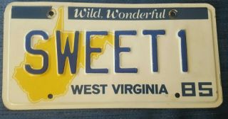 West Virginia Wv Vanity License Plate " Sweet 1 " 1985 Mountain State Wvu Home