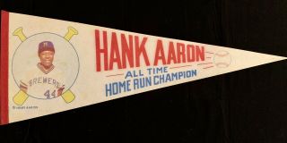 Hank Aaron Milwaukee Brewers Vintage Pennants From 45 Years Ago