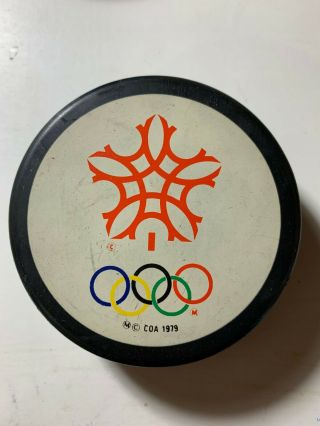 Vtg 1980 Xiii Olympic Winter Game Hockey Puck 1979 Olympic Trials Rare