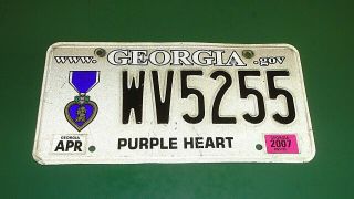 Georgia State Purple Heart Veteran Vehicle License Plate Tag Wv5255