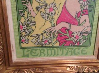Framed Needlepoint Vintage L ' Ermitage in Gold Frame 18 x 24 inches 3