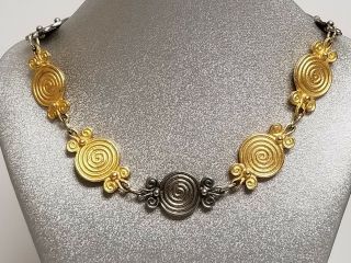 Vntg Signed Marcy Feld Silver & Gold Tone Modernist Cencentric Circle Necklace