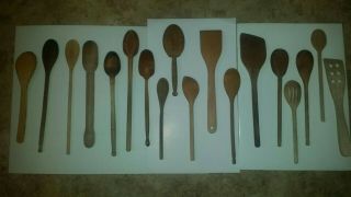 18 Vintage Antique Wooden Spoons Spatulas