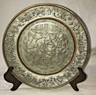 Antique Silver Tone And Copper Middle East Persian Qajar Tray Plate Engraved 8”