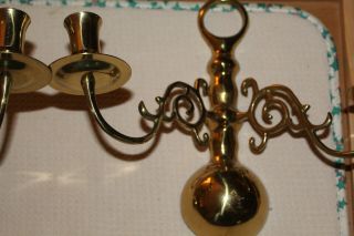 Vintage Pair Brass Double Candle Wall Sconces Scroll Arms Candle Drip Plate