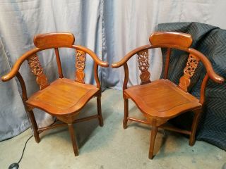 Hand Carved Rosewood ? Corner Chairs - Set Of Two - Local