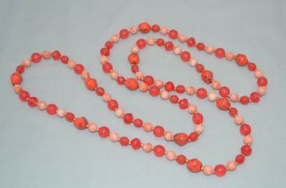 Very Long Vintage Strand Pinks & Coral Semi Precious Gemstone Necklace Jr556