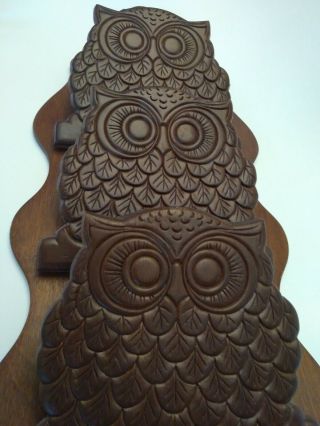 Vintage Wood Owl Carved Mail Organizer Key Hooks Large