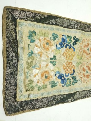 Antique Chinese Silk Embroidery Forbidden Stitch Panel Tapestry Flower Qing 3