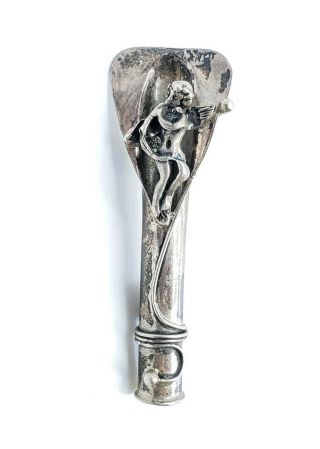 Fine Antique Art Nouveau Sterling Silver Tussie Mussie Posy Holder Brooch Cherub