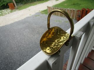 Vintage Footed Solid Hammered Brass Hand Crafted Basket With Swivel Handle