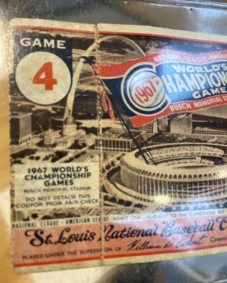 1967 World Series Game 4 Ticket Stub St Louis Cardinals Gibson Championship 3