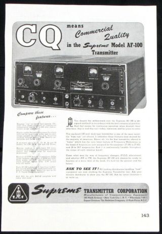 Vintage 1947 Supreme Af - 100 Transmitter Ham Radio Print Ad