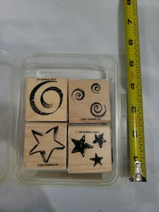 Stampin Up Stars & Swirls Set Of 4 Wood Rubber Stamps Retired Vintage 2001