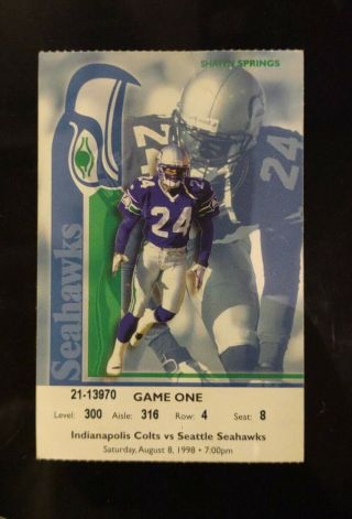 Peyton Manning 8/8/1998 Colts Vs Seahawks Manning 1st Game Ticket