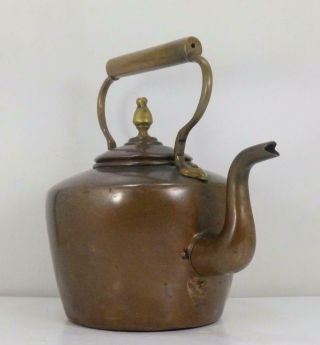 Large Antique Copper Gooseneck Tea Pot Kettle Dovetail Construction Pinned Spout