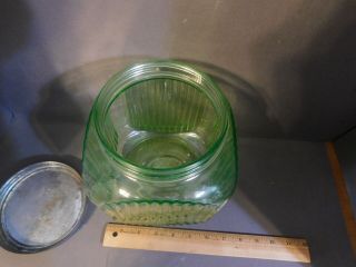 Antique Anchor Hocking Green Depression Glass Canister Cookie Jar Uranium w/ Lid 2
