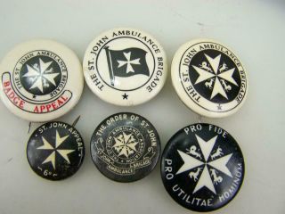 Six Vintage Pin Back Badges St John Ambulance Brigade Appeal Donation 1350
