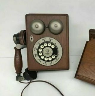 Antique Vintage Wall Telephone Rotary Dial Wooden Oak Western Electric At&t