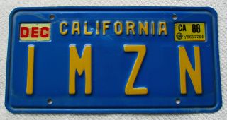 California Personalized Vanity License Plate: " I M Z N "