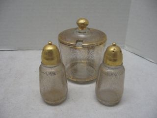 Vintage Anchor Hocking Salt And Pepper Shaker & Sugar Set Gold Glitter Set Of 3
