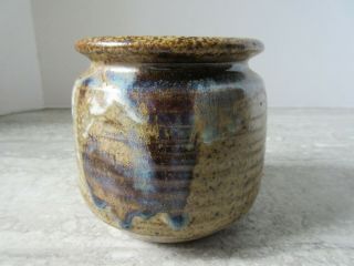 Old Vintage Studio Art Pottery Vase Tan Brown Blue Glaze Signed Nv Anv