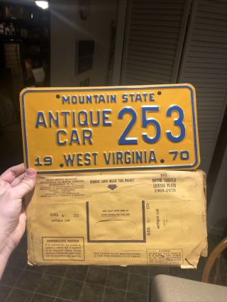 Rare 1970 West Virginia Antique Car License Plate 253 Mountain State With Paper