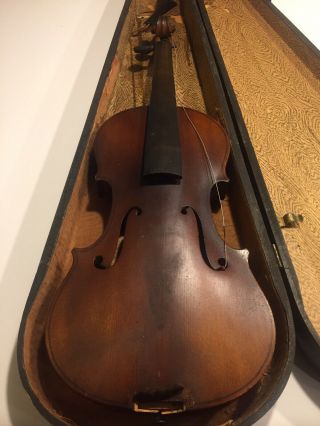 Antique Violin With Style Wood Case - Or Parts
