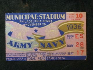 Vintage 1936 Army Vs Navy Ticket Stub Municipal Stadium Row 28