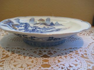 Japanese/Chinese Blue/Gold/White Hand Painted Footed Bowl/Dish Antique 2