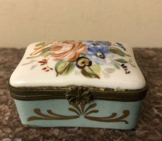 Antique Hand Painted “pate De Limoges” France Couleuvre Floral Trinket Box