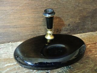 Old Antique Black Ceramic Gold Trim Gt Parker Duofold Fountain Pen Desk Base Usa