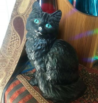 Antique Hubley Signed Sitting Persian Cat Doorstop Halloween Witch Black Great