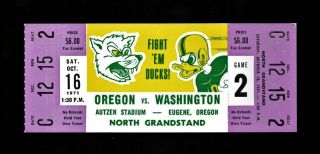 Orig.  1971 Oregon Ducks V Washington Huskies Full Football Ticket Dan Fouts