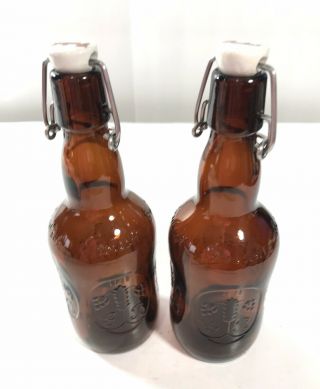 Vtg Grolsch 2pc Brown Glass Beer Bottle W/porcelain Swing Top Stopper Metal Bail
