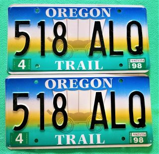Collectible Oregon Trail 1998 Matching License Plate Pair - 518 Alq
