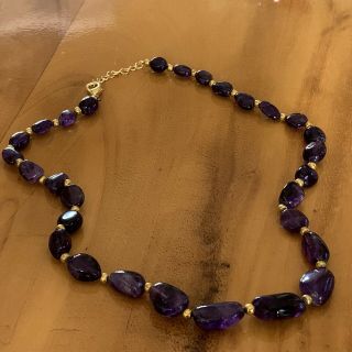 Vintage Hand Crafted Amethyst Beaded Carved 18” Necklace With Gift Bag