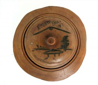 Vintage Miniature Wooden Bowl W Lid Hand Made Souvenir Niagara Falls N.  Y.