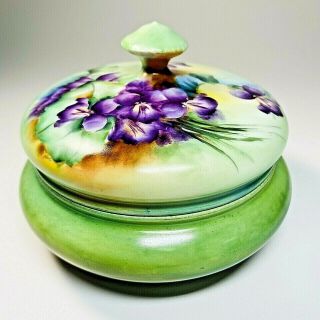 Antique Vintage T&v Limoges France Porcelain Hand Painted Dresser Powder Jar