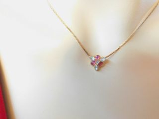 Signed Avon Pink Clear Rhinestone Flower Pendant Chain Necklace Vintage