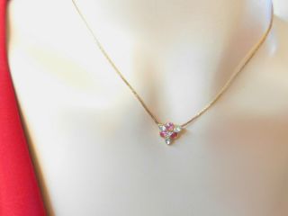Signed Avon Pink Clear Rhinestone Flower Pendant Chain Necklace Vintage 2