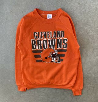 Vintage 90s Nfl Cleveland Browns Crewneck Sweater Sweatshirt Men’s Large Orange