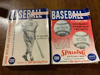 1958 & 1959 Sporting News Baseball Official Baseball Guide Books - Vintage