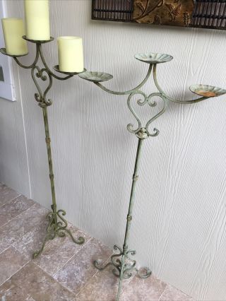 2 Antique Metal Candle Stand 40 1/2” Tall,  17” Wide - Shabby Chic