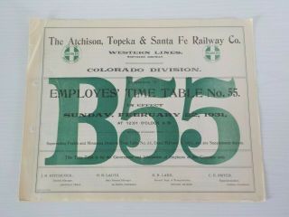 1931 At&sf Atchison,  Topeka And Santa Fe Employees Time Table Colorado Div.  B55