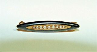 Antique Victorian Black 14k Rose Gold Baby Lingerie Pin Brooch Seed Pearls