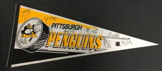1991 - 92 Nhl Hockey Pittsburgh Penguins Team Signed Pennant X12 Autographs