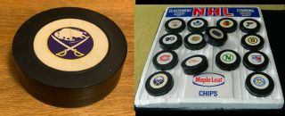 1970 Buffalo Sabres Plastic Puck " Maple Leaf Potato Chips " Premium Vtg Hockey
