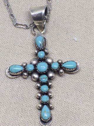 18.  5” Vintage Sterling Silver Turquoise Cross Necklace 6.  3g 24 - 5